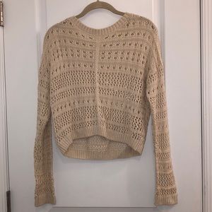 Cropped long sleeve crochet sweater